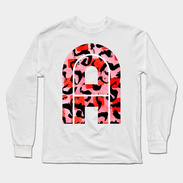 Abstract Letter A Watercolour Leopard Print Alphabet Red Long Sleeve T-Shirt by Squeeb Creative